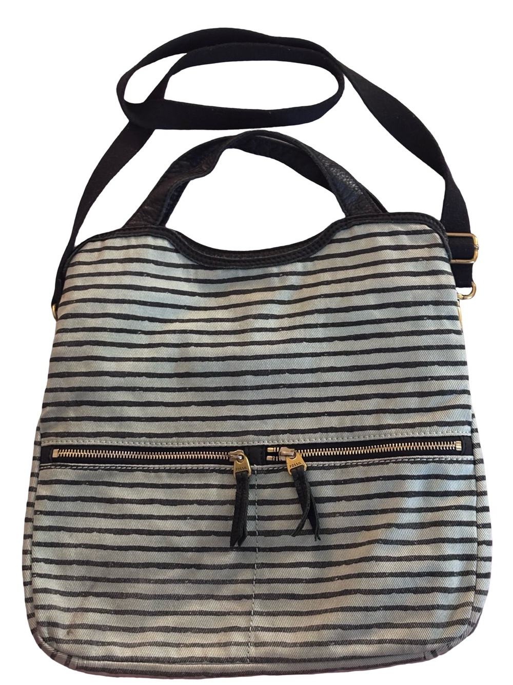 Fossil Sage and Black Striped Crossbody Bag